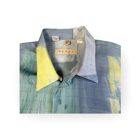 HAUPT German Abstract Print Short Sleeve Button Down Shirt‎ Men's 44-XL - Picture 2 of 10